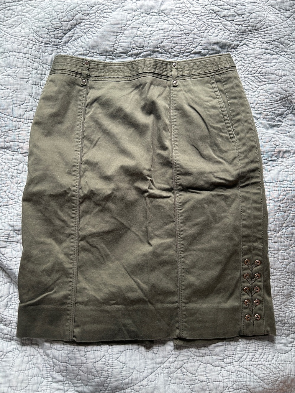 White House Black Market Olive Pencil Skirt with Eyelet Detail 2